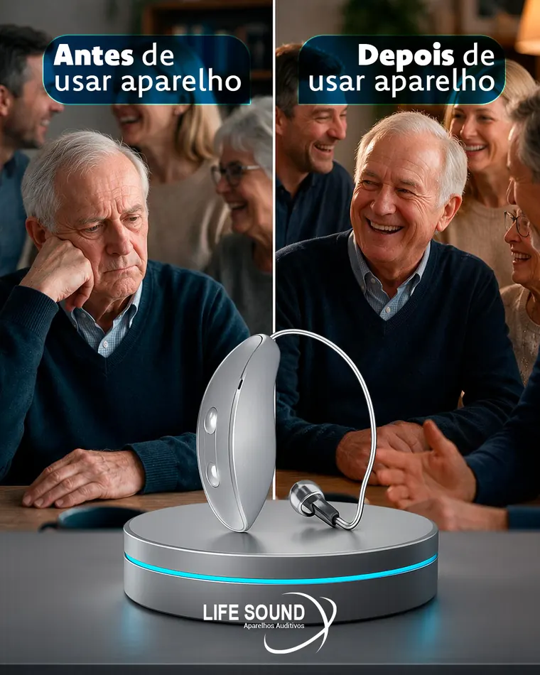 Antes e depois de usar aparelho auditivo